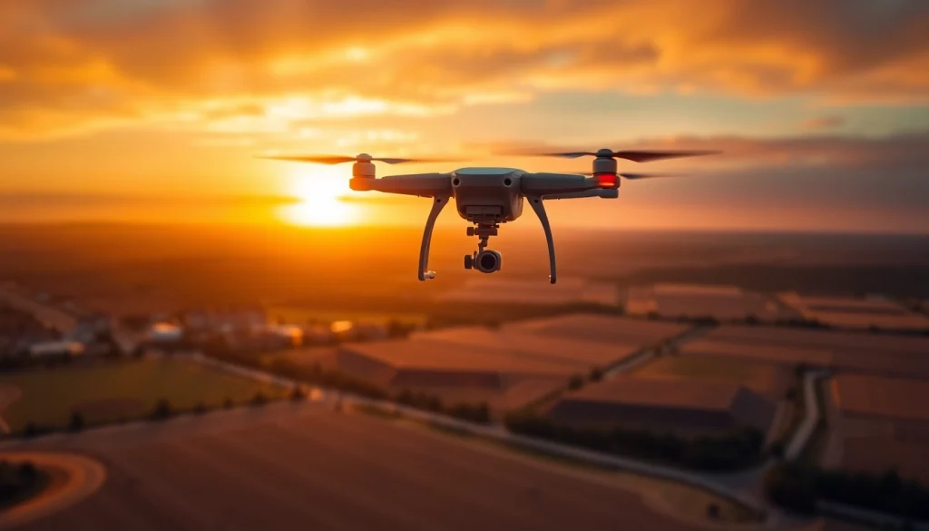 Learn how to start a drone photography business with an aerial view showcasing a drone flying over a picturesque landscape.