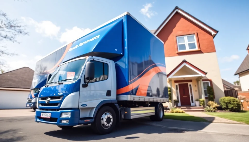 Efficient Bradford removal service executing a move during a sunny day with a welcoming truck in front of a house.