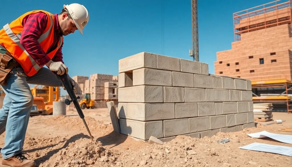 Constructing footing and Block walls with skilled craftsmanship at a construction site.