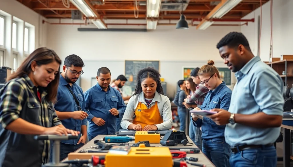 Students at a trade school Knoxville TN actively participating in hands-on learning for career skills.