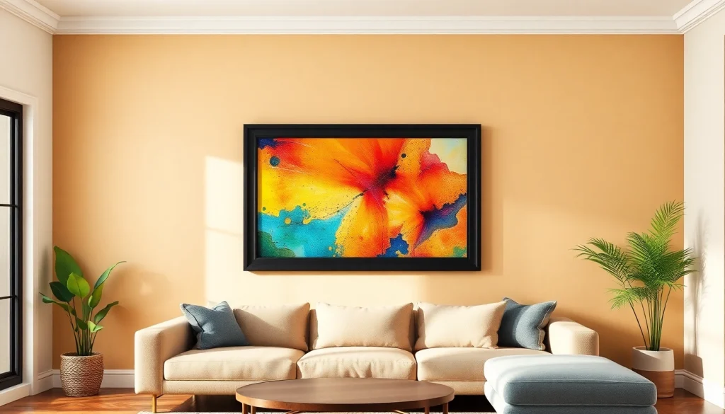 Showcasing a stylish 36x48 frame highlighting artwork in a cozy living room setting.