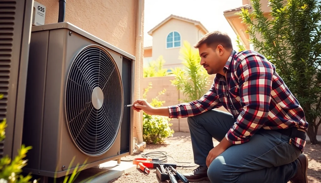 Technician conducting ac repair glendale az in a residential setting under bright sunlight.