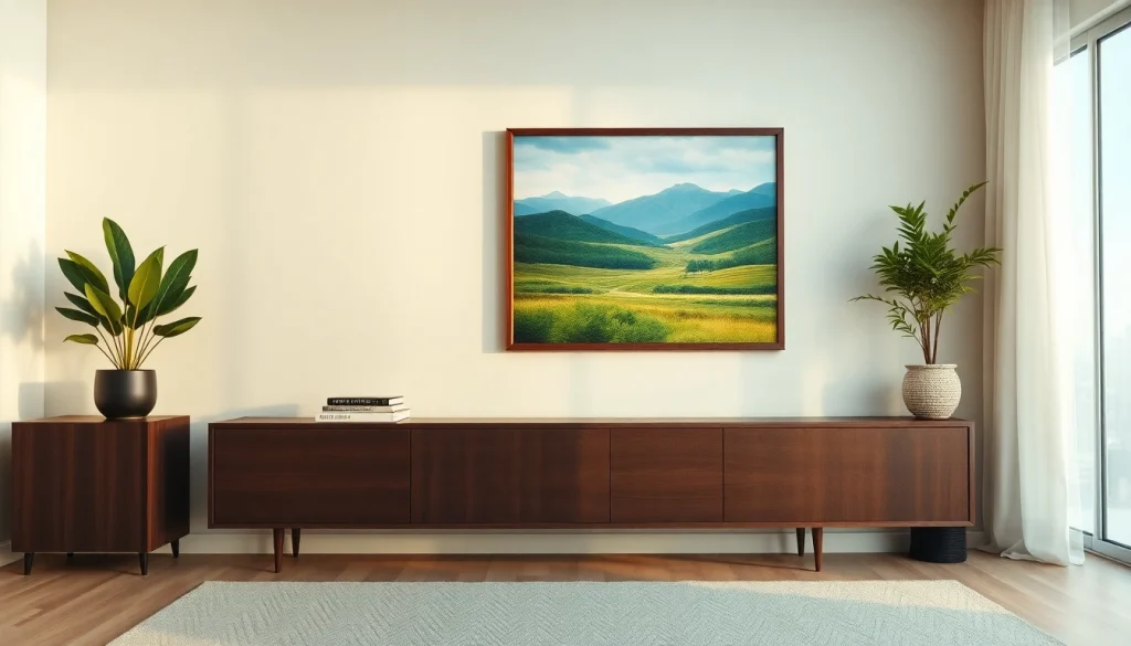 Showcase a 36x48 frame with a vibrant painting in a modern living room setting, highlighting design.