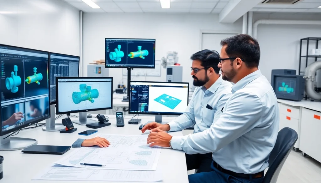 Piping stress analysis company engineers collaborating with advanced technology in a professional setting.