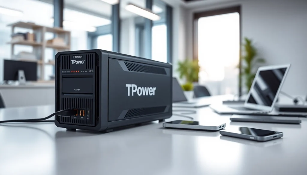 Showcase of TPower power supply highlighting features in a modern workspace.