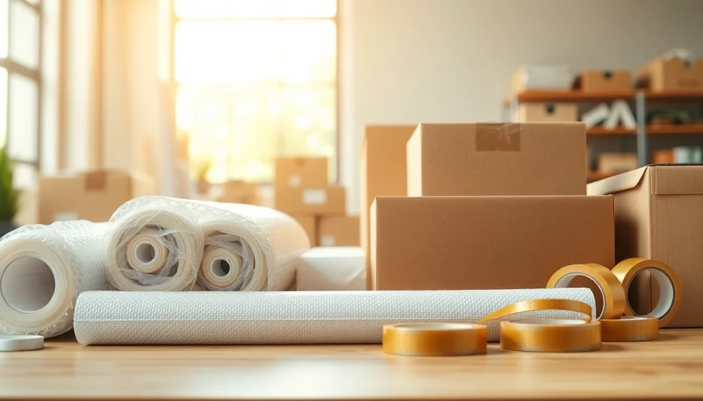 Packing Materials arranged on a workstation, showcasing organized options for efficient packing.