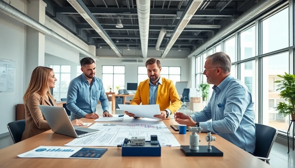 Illustrative scene of a piping stress Company team collaborating on engineering projects in a modern office.