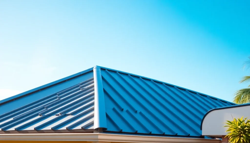 Highlighting a florida metal roof on a modern home in sunny Florida, demonstrating quality installation.