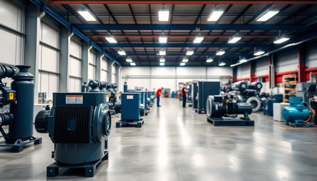 Showcase of air compressor supplier in Saudi Arabia featuring modern rotary compressors and a professional setting.
