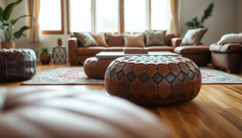 Shop authentic Moroccan leather poufs and ottomans at http://labboho.com/collections/leather-poufs-ottomans featuring intricate designs.