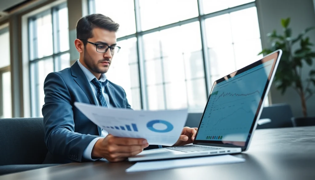 Business analyst conducting a Competitor pricing analysis in a modern office setting.