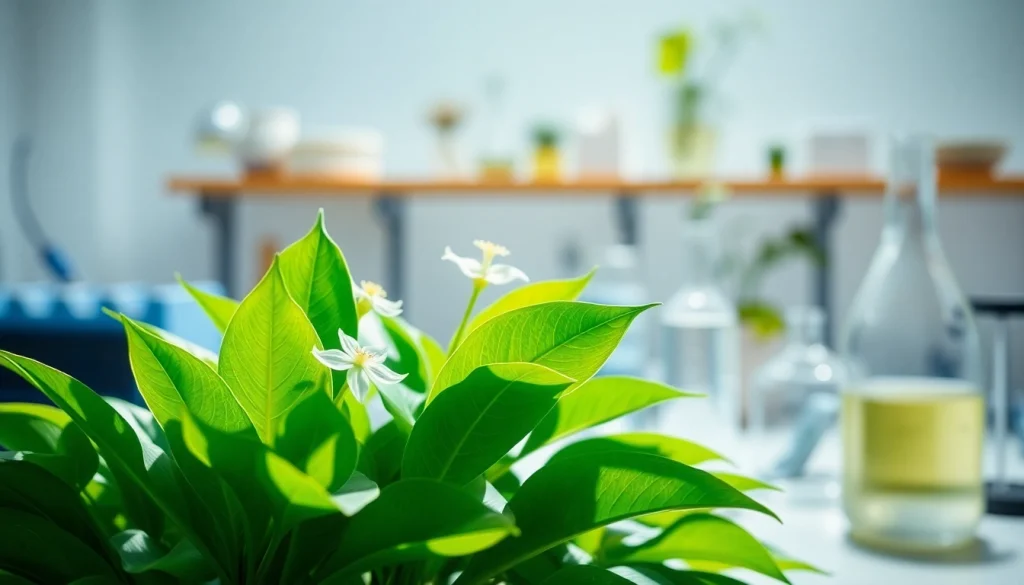 Ambrosia plant highlighted in a lab environment, showcasing health benefits and scientific approach.