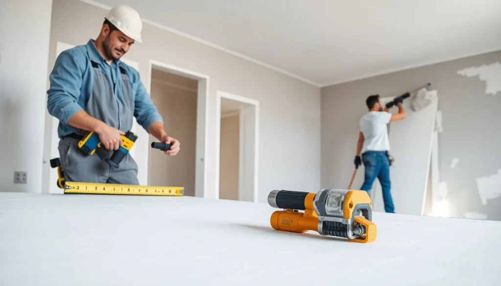 Experienced drywall contractors installing drywall seamlessly in a residential space.