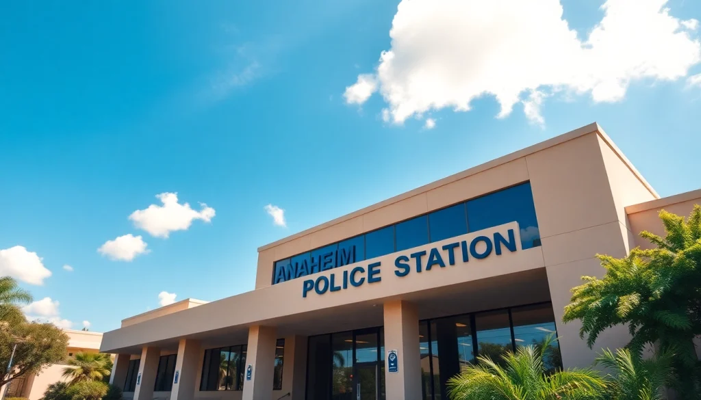 Provide Anaheim Police Station inmate information at the welcoming entrance of the station.