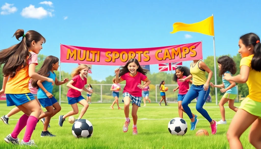Girls participating in Multi Sports Camps for Girls, showcasing teamwork and enthusiasm.