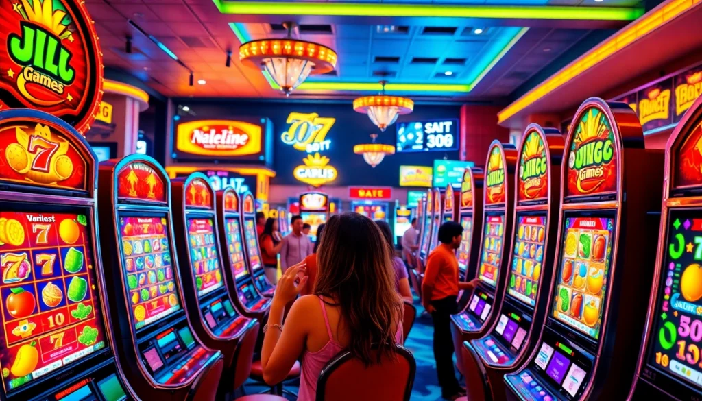 Enjoy vibrant JILI Games slots at a lively casino, filled with thrilling graphics and engaged players.