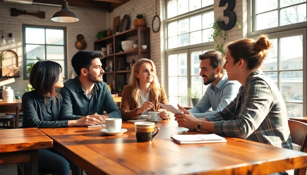 Support for locally owned businesses as small owners strategize in a coffee shop.