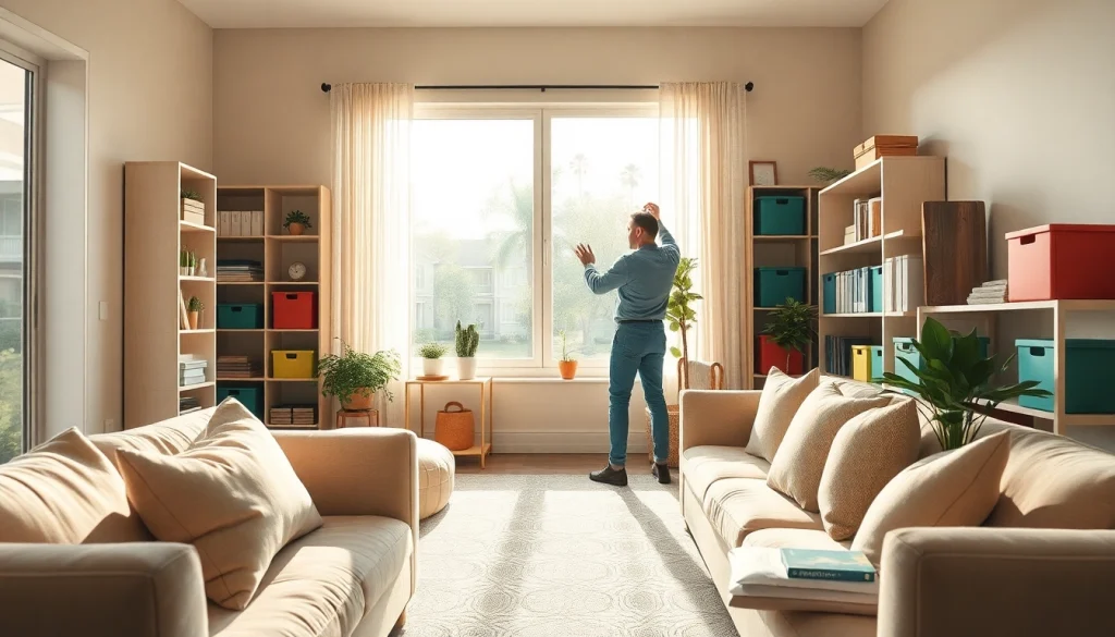 Efficient house organizing in Johns Creek with a professional efficiently arranging a living room.