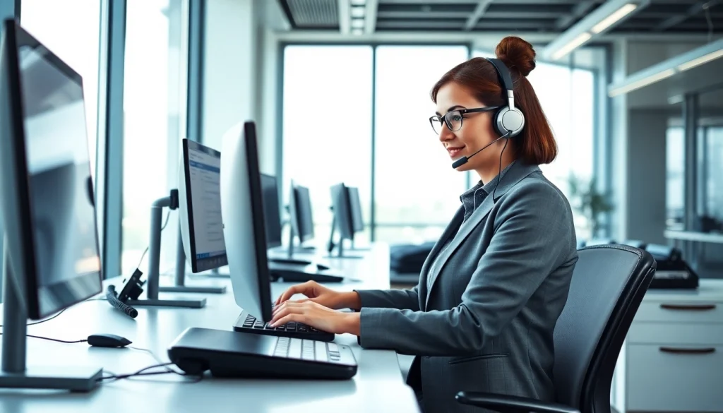 Enhance customer engagement with a Virtual Answer Service featuring a professional receptionist in action.