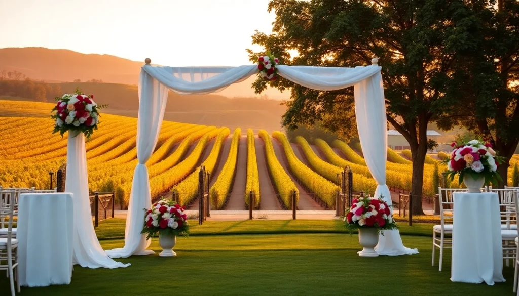 Capture the beauty of Clarksburg wedding venues with a stunning outdoor ceremony amidst lush vineyards.