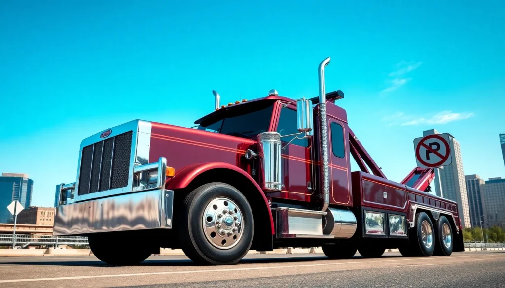 Affordable big rig towing company showcasing a modern tow truck ready to assist in an urban environment.