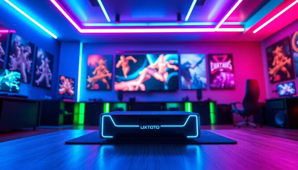Menampilkan LXTOTO dalam pengaturan gaming yang menarik dan penuh warna.