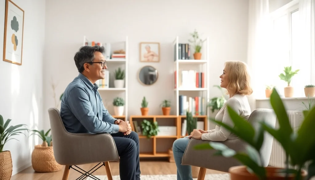 Therapist and client engaging in a session focused on attachment theory, embodying a professional atmosphere.