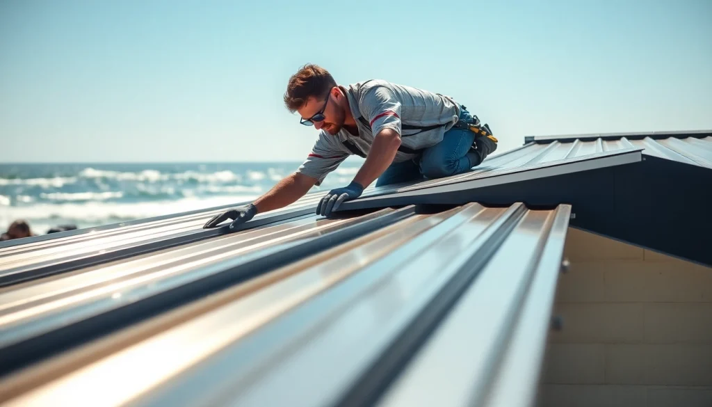 Installing coastal metal roofing with a contractor at a seaside home, showcasing durability and style.