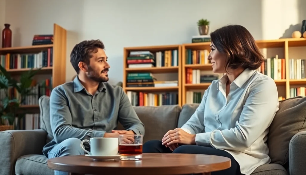Couple practicing communication in relationships through meaningful conversation in a cozy setting.
