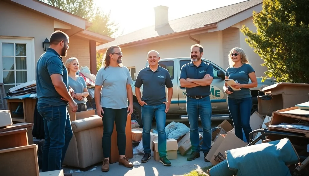 Utilizing a junk removal service, professionals clear debris from a residential area efficiently.