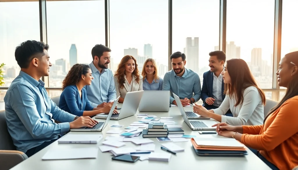 Engaging scene of professionals networking in a global business directory environment.
