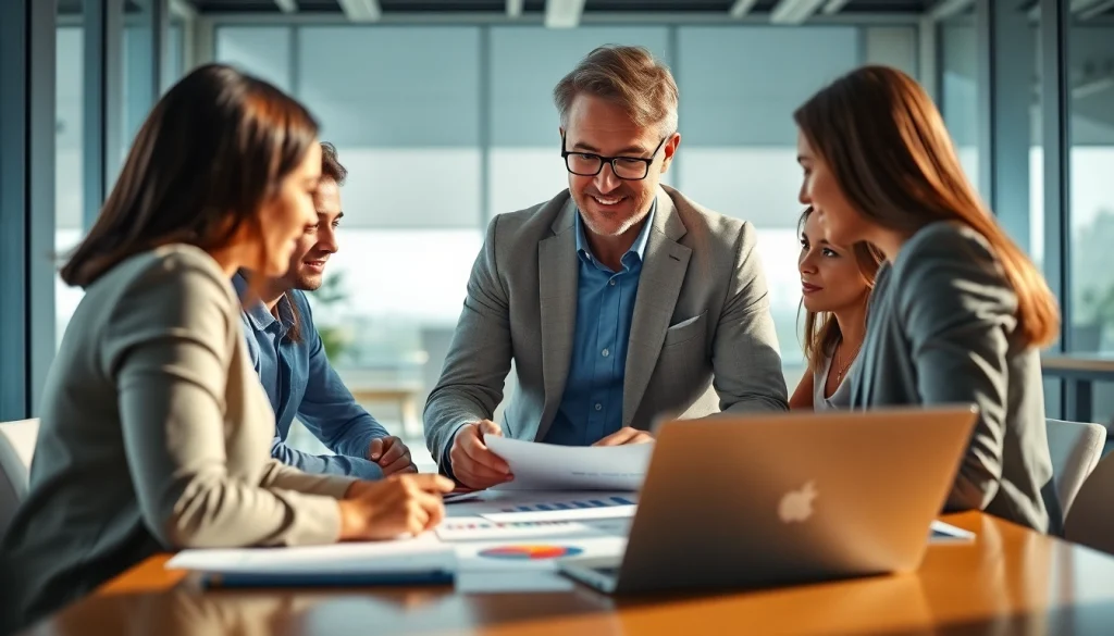 Purchasing consultant actively collaborating with a diverse team in a professional meeting setting.