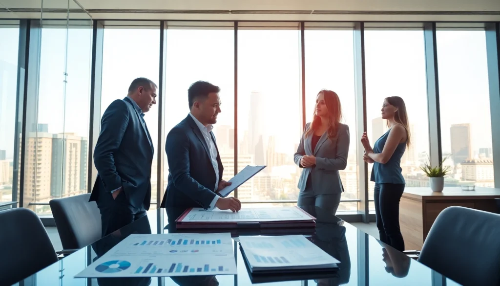 Corporate FP&A Consultant discussing financial strategies in a modern office setting.