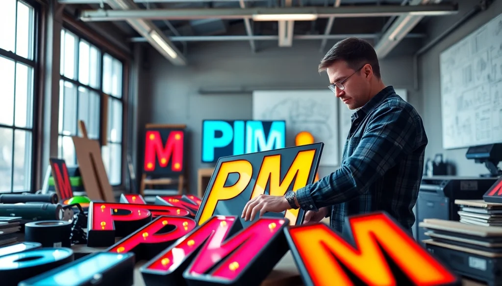 Crafting custom pm signs in a vibrant workshop atmosphere with creative energy.
