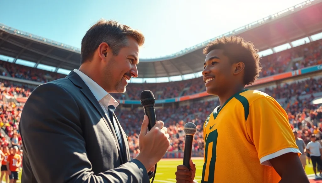 Engaging athlete newspaper interview capturing an athlete's passion in a stadium.