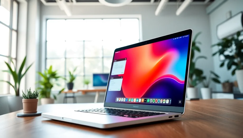 Experience the power of a virtual desktop with a vibrant professional laptop setup.