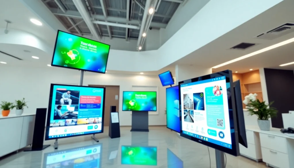 Utilize digital signage displays to enhance communication in a modern office setting.