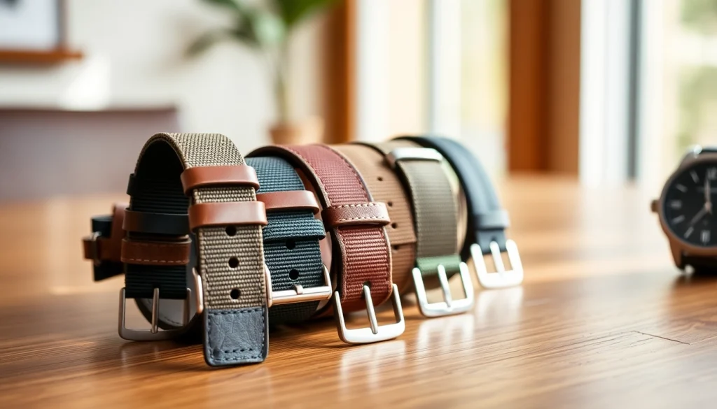 Explore an elegant collection of watch straps uk, featuring leather and metal options in a warm setting.