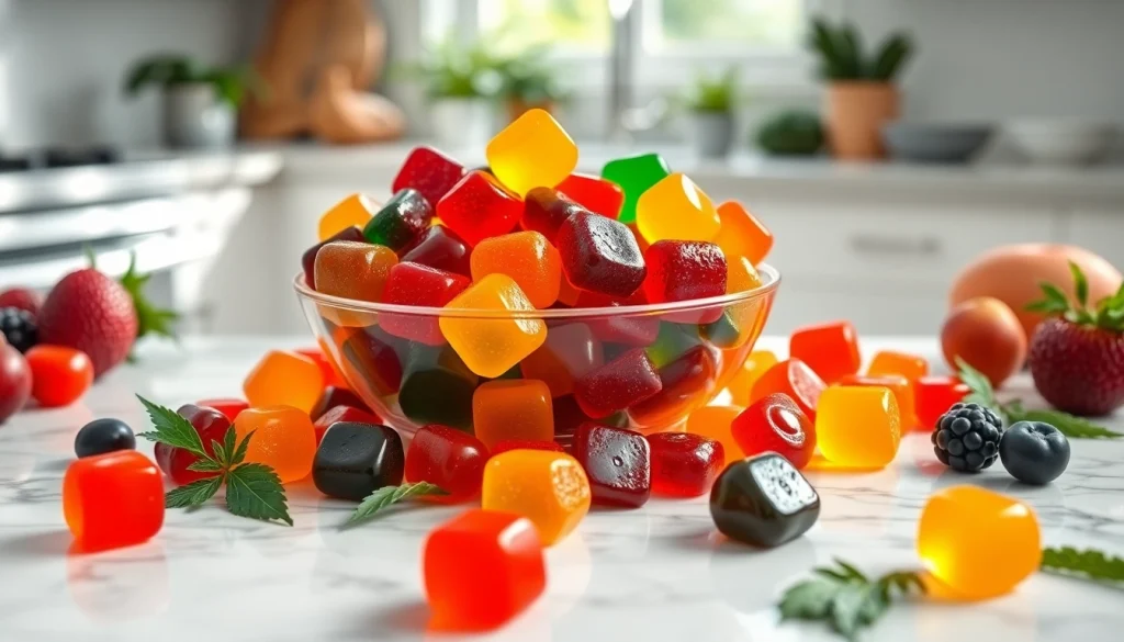 Indulge in delta 9 gummies online with colorful and tempting gummy treats on display.