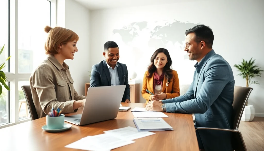 Engaging immigration consultant assisting clients with important paperwork and guidance.