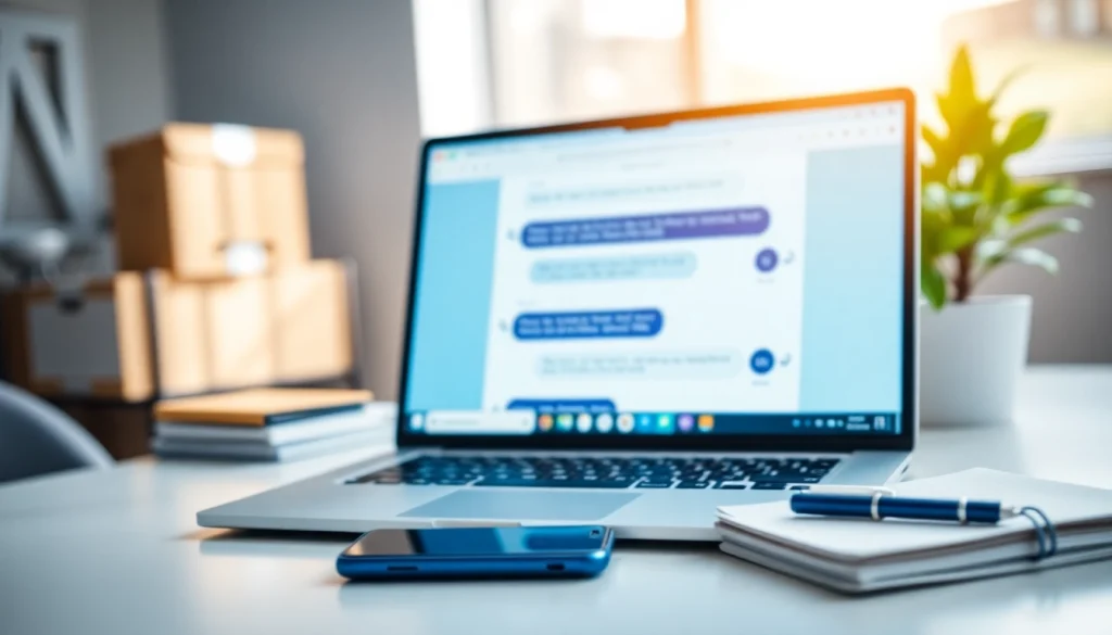 Engaging AI chatbot for website showcased on a laptop in a professional office setting.