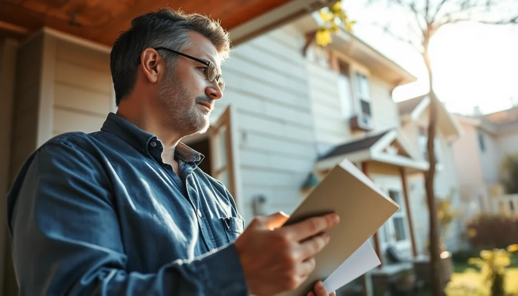 Assessing Property Insurance Claims with a professional adjuster at a damaged home.
