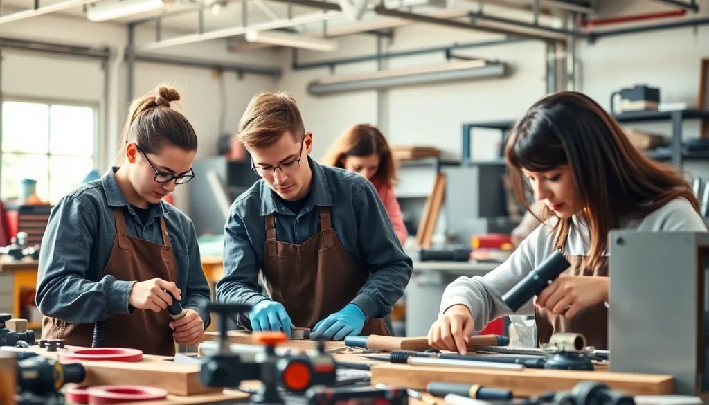 Training session at a trade school in Tennessee with students in action and tools visible.
