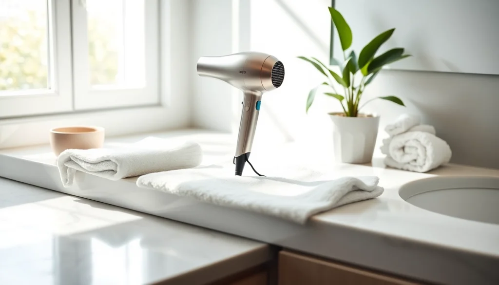 High-quality hair dryer displayed on a countertop, emphasizing sleek design and modern features.