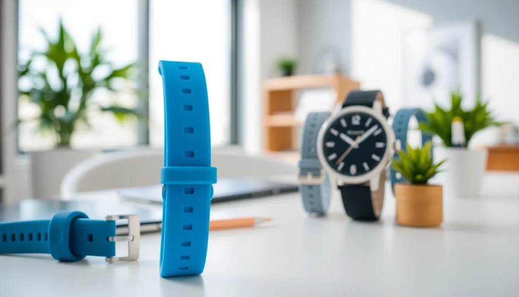 Showcasing durable silicone watch straps in various colors against a minimalist backdrop.