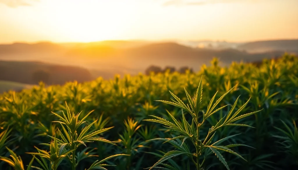 Harvesting cbd organics in a serene hemp field at sunrise, showcasing wellness and tranquility.