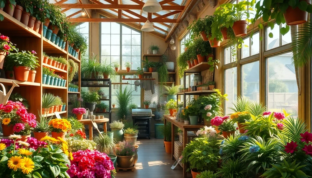 Shop for diverse plants and supplies at a vibrant Grow A Garden Shop filled with colorful flowers.