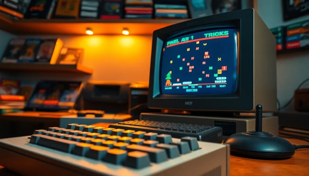 Play DOS games with a retro gaming setup featuring a vintage monitor and classic keyboard.