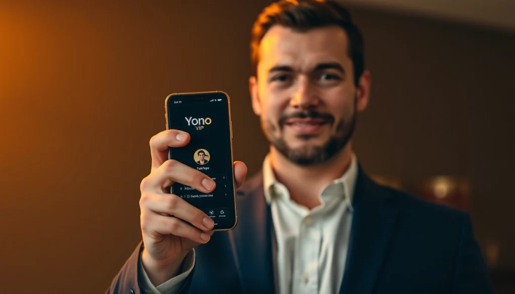 Access the Yono vip app effortlessly on a smartphone, showcasing its user-friendly interface and modern design.