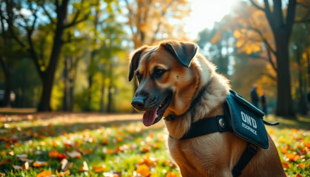 Engage with a PTSD service dog for sale, showcasing companionship in a serene park setting.